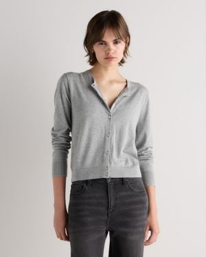 Quince Lightweight Cotton Cashmere Crew Cardigan - Gray