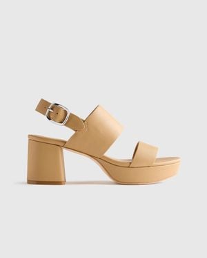 Quince Italian Leather Double Band Rings Block Heel Sandal - Metallic