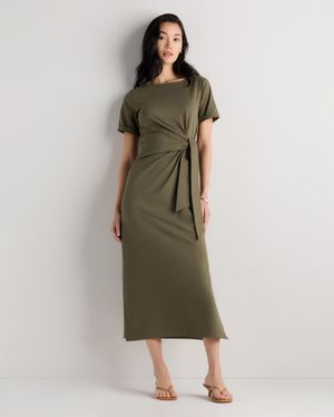 Quince Stretch Cotton Jersey Side Tie Midi Dress - Green