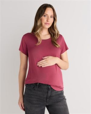 Quince Bamboo Jersey Nursing Scoop Neck Tee - Red