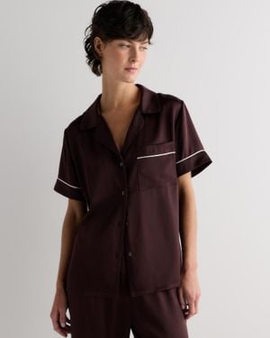 Quince Satin Short Sleeve Pajama Top, Mulberry Silk - Black