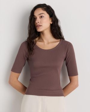 Quince Micro-Rib Elbow Sleeve Tee, Organic Cotton - Purple
