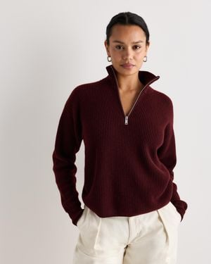 Quince Mongolian Cashmere Fisherman Quarter Zip Sweater - Red