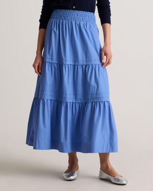 Quince Poplin Tiered Maxi Skirt, Organic Cotton - Blue