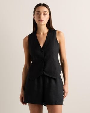 Quince 100% European Linen Vest - Blue