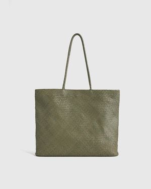 Quince Siena Handwoven Tote, Italian Leather - Green