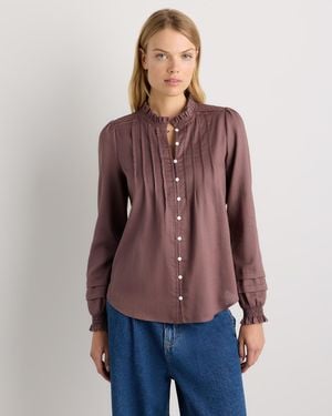 Quince Organic Textured Cotton Peasant Blouse, Organic Cotton - Purple