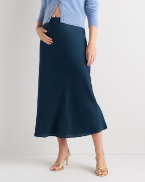 Quince Washable Stretch Silk Maternity Skirt, Mulberry Silk - Blue