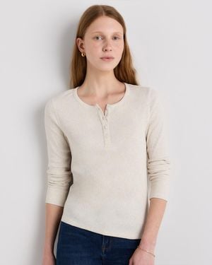Quince Micro-Rib Henley Long Sleeve Tee, Organic Cotton - White