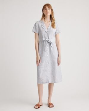 Quince 100% European Linen Button Front Dress - White