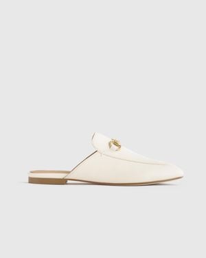 Quince Italian Leather Horsebit Loafer Mule - White