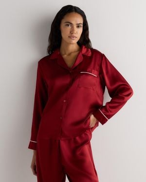 Quince Satin Pajama Long Sleeve Top, Mulberry Silk - Red