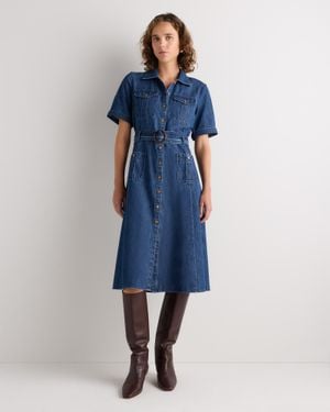 Quince Organic Denim Button Front Midi Dress, Cotton - Blue