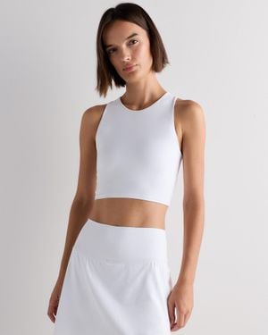 Quince Ultra-Form High-Neck Cropped Tank Top, Nylon/Spandex - White