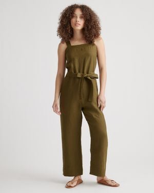 Quince 100% European Linen Square Neck Jumpsuit - Green