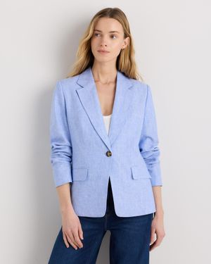 Quince 100% European Linen Structured Blazer - Blue