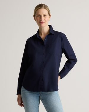 Quince Poplin Maternity Long Sleeve Shirt, Organic Cotton - Blue