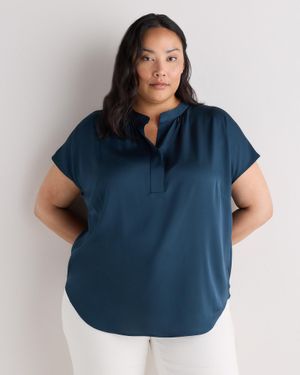 Quince Washable Stretch Silk Dolman Sleeve Blouse, Mulberry Silk - Blue