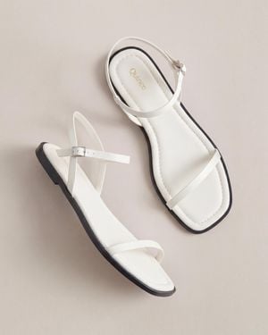 Quince Italian Leather Ankle Strap Flat Sandal - White