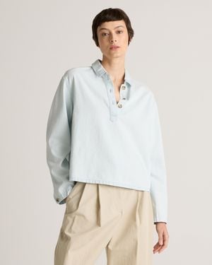 Quince Distressed Denim Popover Shirt, Organic Cotton - White