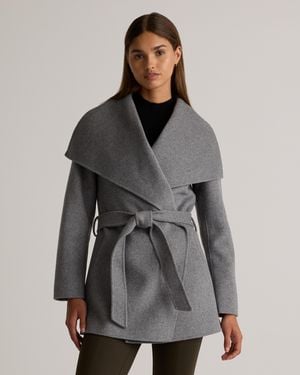 Quince Double-Faced Merino Wool Draped Collar Short Wrap Coat - Gray