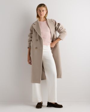 Quince Wool Cashmere Double-Breasted Belted Long Coat - Natural