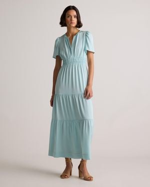 Quince Washable Stretch Silk Tiered Maxi Dress - Blue