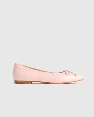 Quince Italian Leather Pointed Bow Flat - Pink