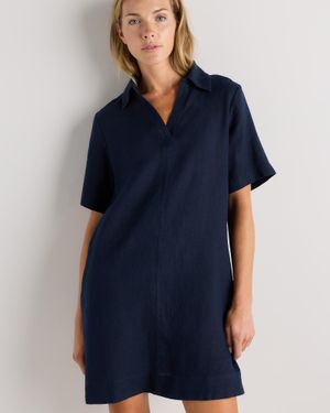 Quince 100% European Linen Popover Mini Dress - Blue