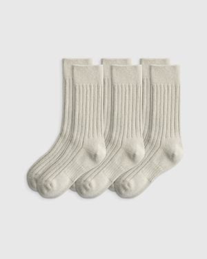 Quince Merino Cashmere Blend Ribbed Crew Sock, Merino/Cotton - White