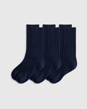 Quince Merino Cashmere Blend Ribbed Crew Sock, Merino/Cotton - Blue