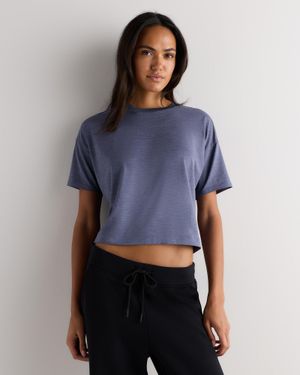 Quince Flowknit Breeze Boxy Cropped Tee, Recycled Polyester - Blue
