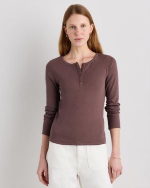 Quince Micro-Rib Henley Long Sleeve Tee, Organic Cotton - Purple