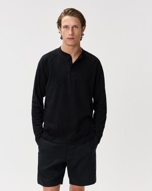Quince Slub Long Sleeve Henley, Organic Cotton - Black