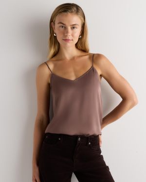 Quince Washable Stretch Silk V-Neck Cami - Brown