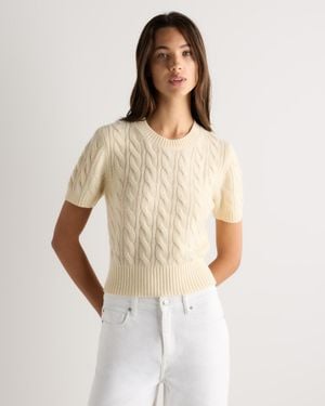 Quince Mongolian Cashmere Shrunken Cable Tee - White