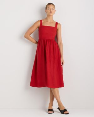Quince 100% European Linen Fit & Flare Midi Dress - Red