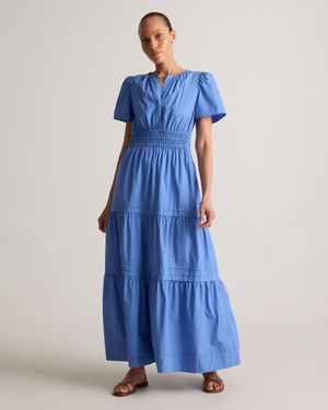Quince Poplin Tiered Maxi Dress, Cotton - Blue