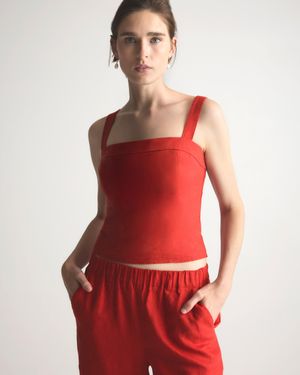 Quince 100% European Linen Fitted Tank Top - Red