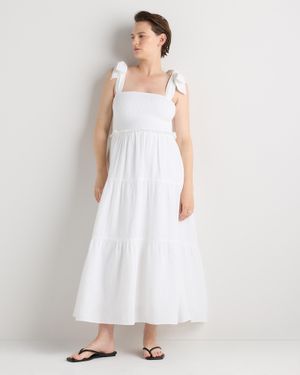 Quince Gauze Smocked Sleeveless Midi Dress, Cotton - White