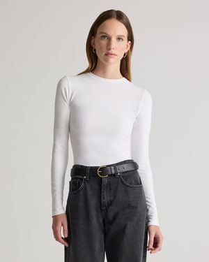 Quince Stretch Cotton Jersey Cropped Fitted Long Sleeve T-Shirt, Organic Cotton - White