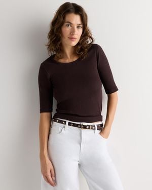 Quince Micro-Rib Elbow Sleeve Tee, Organic Cotton - Black