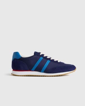 Quince Italian Suede And Re-Nylon Retro Runner, Suede Leather - Blue