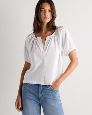 Quince Cotton Viscose Voile Raglan Short Sleeve Blouse, Organic Cotton - White