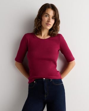 Quince Micro-Rib Elbow Sleeve Tee, Organic Cotton - Red
