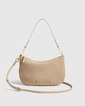 Quince Suede Handwoven Mini Shoulder Bag, Suede Leather - Natural