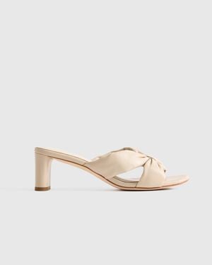 Quince Italian Leather Twist Mid Heel Mule - Natural