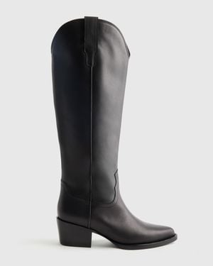 Quince Italian Leather Tall Western Boots - Black