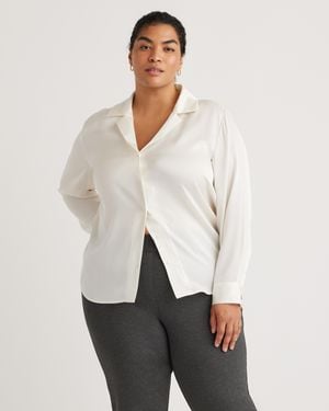 Quince Washable Stretch Silk Notch Collar Blouse - White
