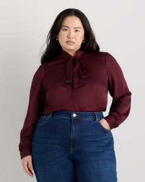 Quince Washable Stretch Silk Tie Neck Blouse - Red